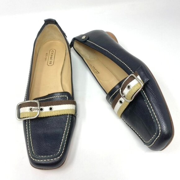 Coach P481 Lia Black Leather Loafers Stripe Strap Made In Italy Size 9.0 B EUC - Picture 7 of 10